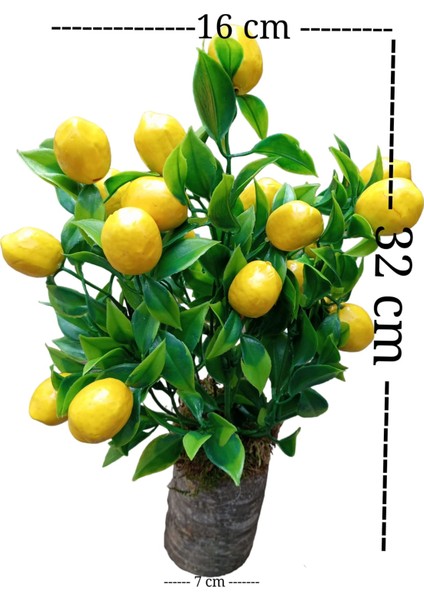Kütük Saksıda Limon Demeti Masaüstü Hediyelik Dekoratif Yapay Çiçek