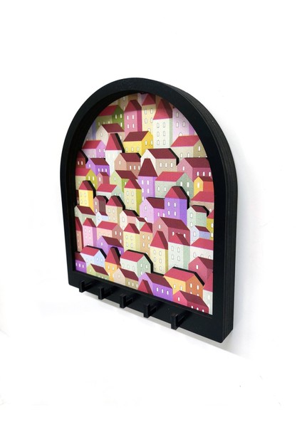 Dekoratif Rengarenk Kat Kat Evler Boyutlu Anahtar Askısı Anahtarlık Dekor fırsatları