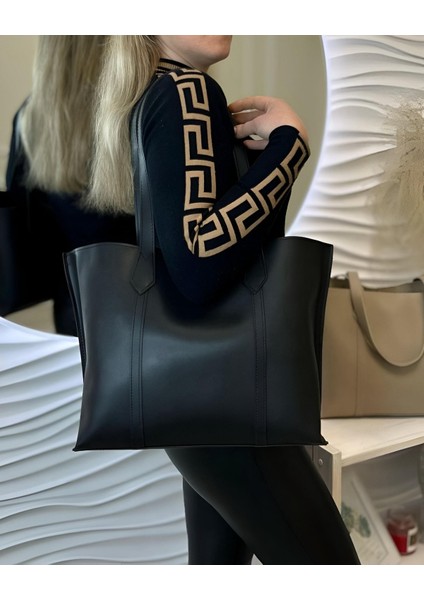 Siyah Büyük Fermuarlı Çıt Çıt Kapatmalı Suni Deri Omuz Çantası fırsatları