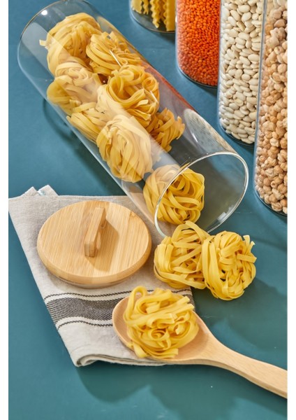 Bambu Yuvarlak Kapaklı Vakumlu Borosilikat 29.5 cm 6 Adet Cam Kavanoz Cam Erzak Saklama Kabı indirimleri