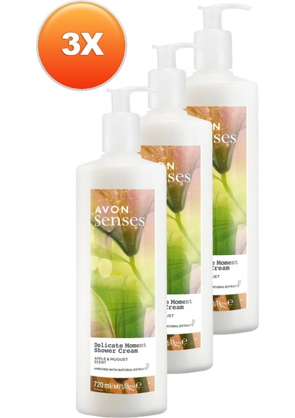 Senses Delicate Moment Elma ve Müge Kokulu Krem Duş Jeli 720 ml Üçlü Set