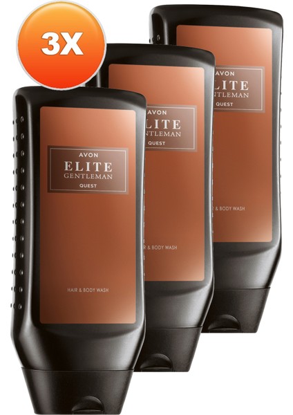 Elite Gentleman Quest Parfüm Kokulu Saç ve Vücut Şampuanı 250 ml Üçlü Set
