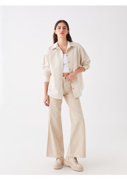 Oversize Uzun Basic Gömlek Beige