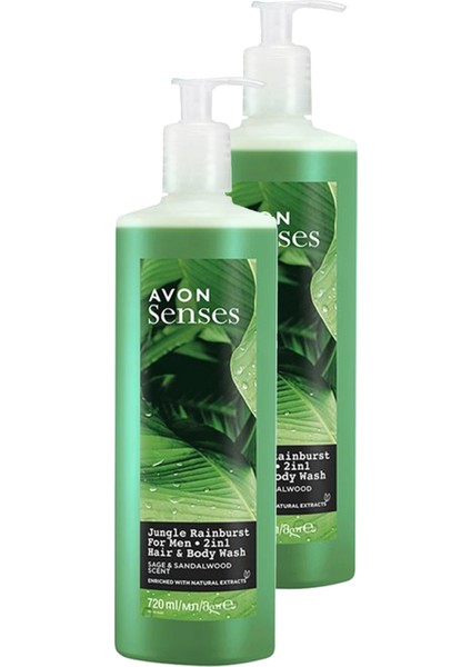 Senses Jungle Rainburst Adaçayı ve Sandal Ağacı Kokulu Erkek Saç ve Vücut Şampuanı 720 Ml. Ikili Set