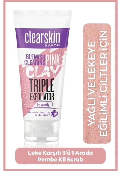 Clearskin Leke Karşıtı 3'ü 1 Arada Pembe Kil Scrub İkili Set 75 ml