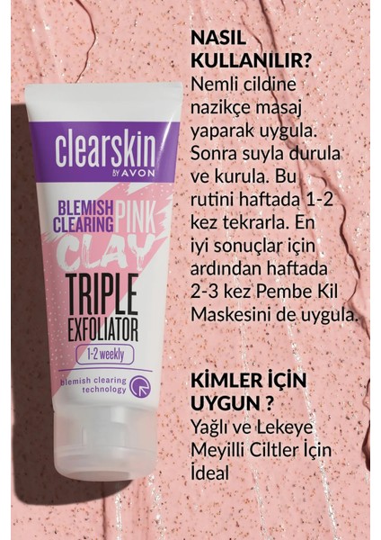 Clearskin Leke Karşıtı 3'ü 1 Arada Pembe Kil Scrub İkili Set 75 ml