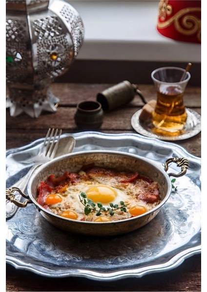 El Yapımı Bakır Omlet Ve Yumurta Sahanı Orta Boy 18 Cm Bakır Tava