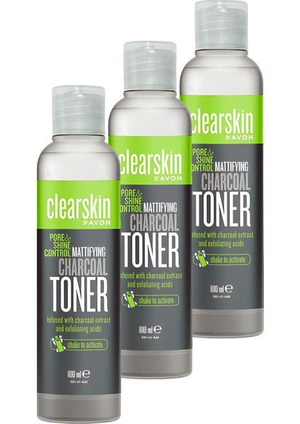 Clearskin Kömür Özlü Matlaştırıcı Tonik 100 Ml. Üçlü Set