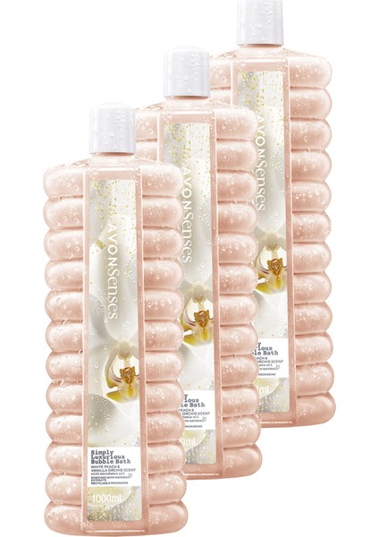 Simply Luxurious Beyaz Şeftali ve Vanilya Orkide Kokulu Banyo Köpüğü 1 Lt. Üçlü Set