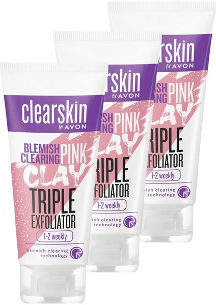 Clearskin Leke Karşıtı 3'ü 1 Arada Pembe Kil Scrub 75 Ml. Üçlü Set