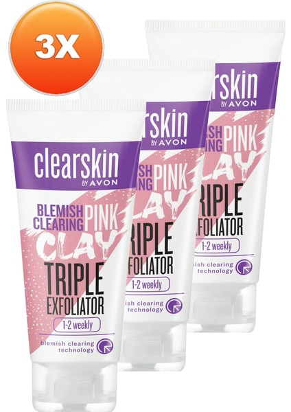 Clearskin Leke Karşıtı 3'ü 1 Arada Pembe Kil Scrub 75 Ml. Üçlü Set