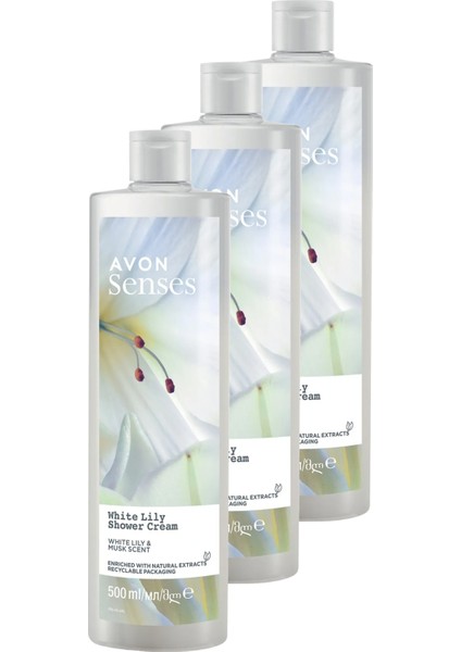 Senses White Lily beyaz Zambak Kokulu Duş Jeli 500 Ml. Üçlü Set