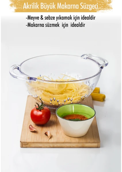 EW's Kitchenware Akrilik Şeffaf Makarna Süzgeçi & Sebze Meyve Süzgeçi