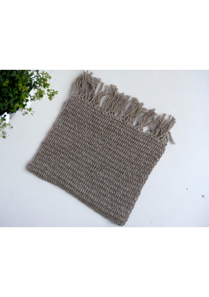 Tunus Işi Şal Yumuşak Yün Akrilik Karışımı El Işi El Yapımı Hediye Handmade Kahve Batik