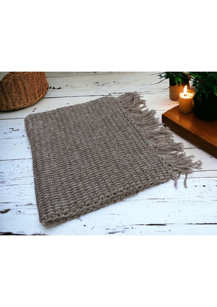 Tunus Işi Şal Yumuşak Yün Akrilik Karışımı El Işi El Yapımı Hediye Handmade Kahve Batik