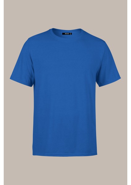 Erkek Indigo Slim Fit Pamuklu Kısa Kollu Bisiklet Yaka T-Shirt