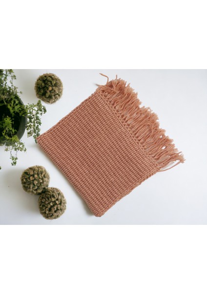Tunus Işi Şal Yumuşak Yün Akrilik Karışımı El Işi El Yapımı Hediye Handmade Kahve Batik