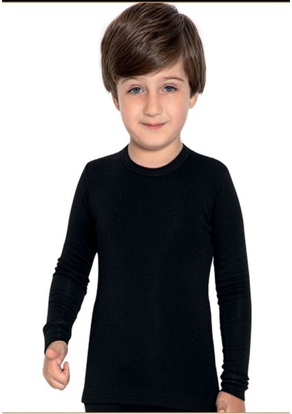 804E Erkek Çocuk Bisiklet Yaka Uzun Kollu Termal Üst Içlik-Siyah