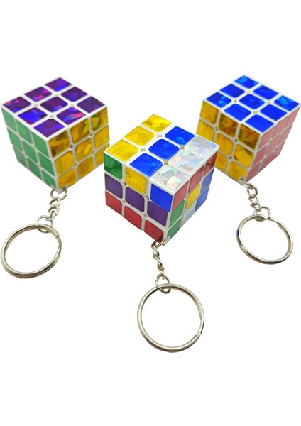 Metalik Zeka Küpü Mini Anahtarlık (Sabır Küpü) 3,5x3,5 cm Anahtarlık - 1 Adet
