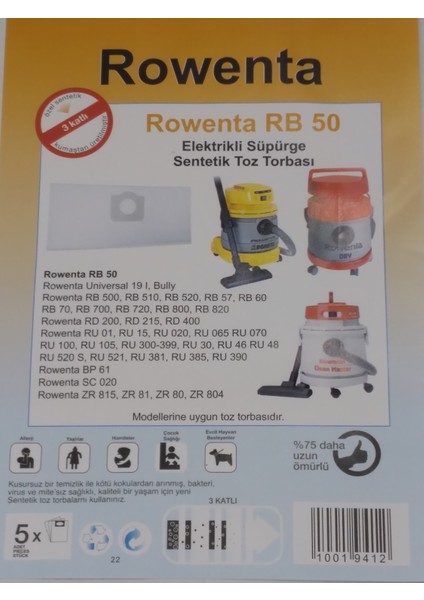 Rowenta RB50 Yıkamalı Sentetik 5 Li