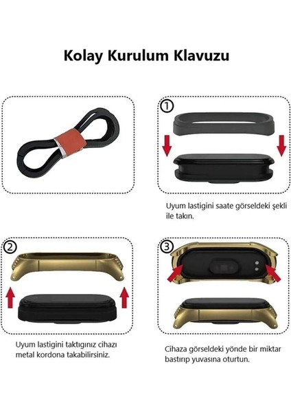Xiaomi Mi Band 7 Uyumlu Metal Kasalı Klipsli Hasır Desenli Paslanmaz Çelik Kordon modelleri