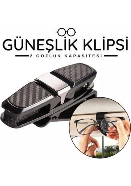 Araba Araç Içi Iki Taraflı Güneş Gözlük ve Kart Tutacağı Oto Araç Içi Klips Siyah Organizer