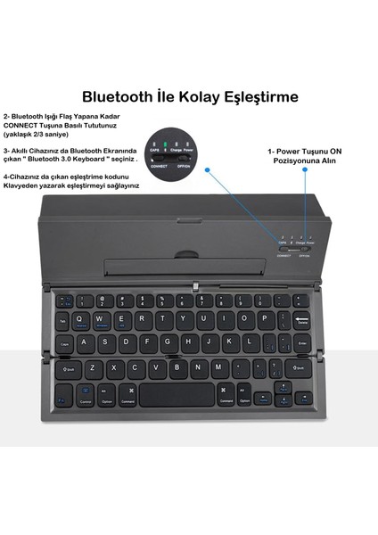 Duhalıne Tablet / Telefon Uyumlu Kablosuz Mini Klavye, Standlı Katlanabilir Şarj Edilebilir Bluetooth Klavye