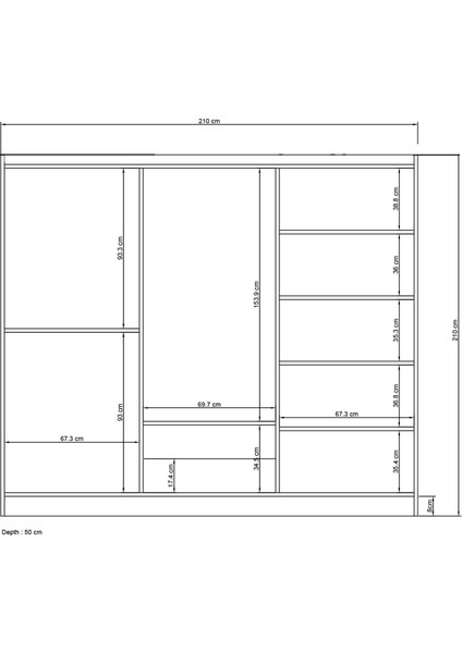 Sunroyal Concept Lavinia 210CM 6 Kapak 2 Çekmece Gardırop