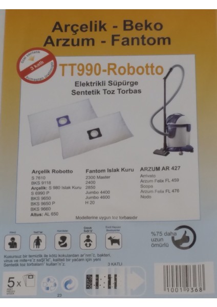 Arçelik 990 Yıkamalı Sentetik 5 Li Fantom Yıkamalı