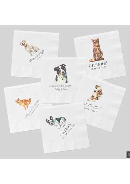 Siyah Peçeteler Tam Renkli Kişiselleştirilmiş Pet Düğün Kokteyl Peçeteleri, Özel Düğün Peçeteleri, Köpek Kokteyl Peçeteleri Düğün, Çift Monogram Düğün (Yurt Dışından)