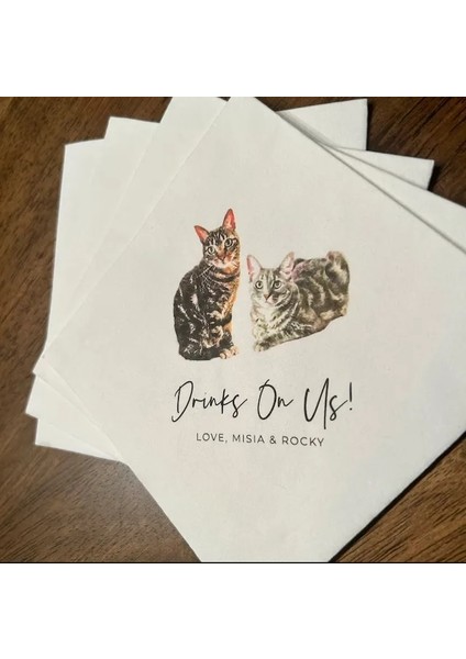 Siyah Peçeteler Tam Renkli Kişiselleştirilmiş Pet Düğün Kokteyl Peçeteleri, Özel Düğün Peçeteleri, Köpek Kokteyl Peçeteleri Düğün, Çift Monogram Düğün (Yurt Dışından)