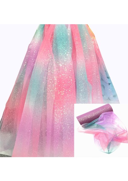 Rose-7.5cm 10Y Gökkuşağı Glitter Tül Rulo Masa Koşucu Sandalye Kanat Yay Tutu Etek Düğün Parti Hediye Şerit Unicorn Doğum Günü Dekorasyon (Yurt Dışından) fiyatları
