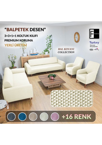 Krem Koltuk Kılıfı lastikli balpetek kanepe Takımı Çekyat Örtüsü (3+3+1+1) Tam kaplama kılıf koltuk örtüsü