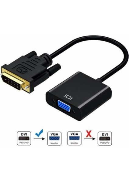 DVI - D (24+1) To VGA Aktif Dönüştürücü Çevirici Kablo Adaptör