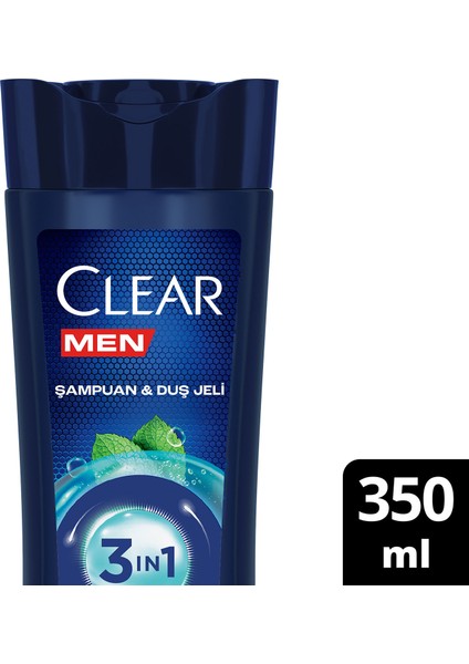 Men 3 in 1 Şampuan & Duş Jeli Ferahlatıcı Mentol Saç Yüz Vücut İçin 350 ml