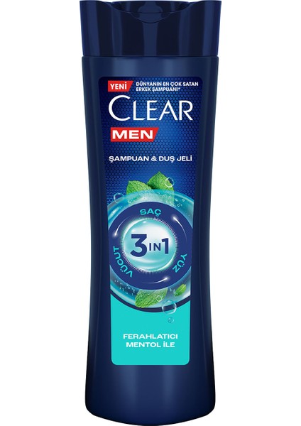 Men 3 in 1 Şampuan & Duş Jeli Ferahlatıcı Mentol Saç Yüz Vücut İçin 350 ml