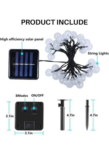 2 Adet Sekiz Fonksiyonlu Kabarcık Topu Fenerler LED Güneş Işığı Dize (Yurt Dışından)