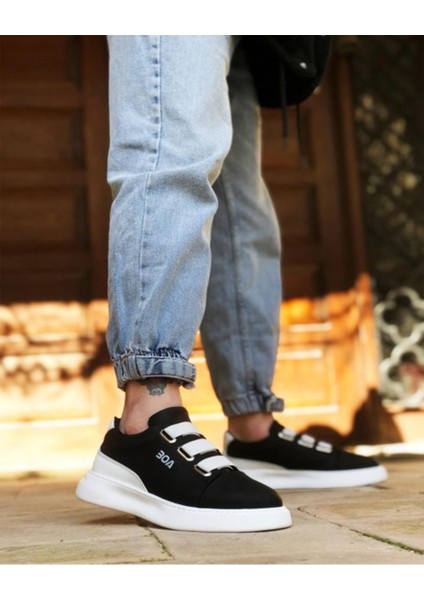 Erkek Siyah Üç Bantlı Sneaker Taban Mevsimlik Günlük Ayakkabı