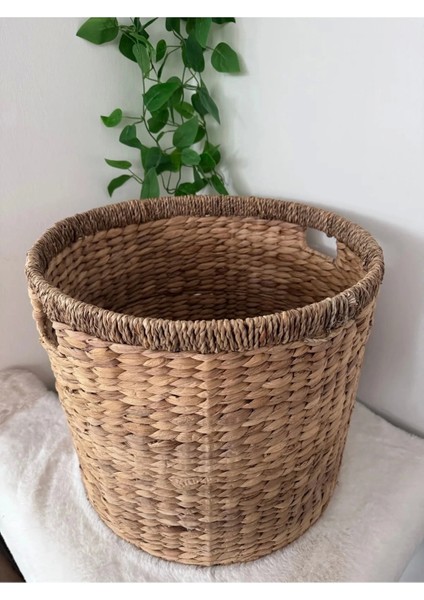 Dekoratif Yuvarlak Kulplu Sepet Saksılık 35X29CM