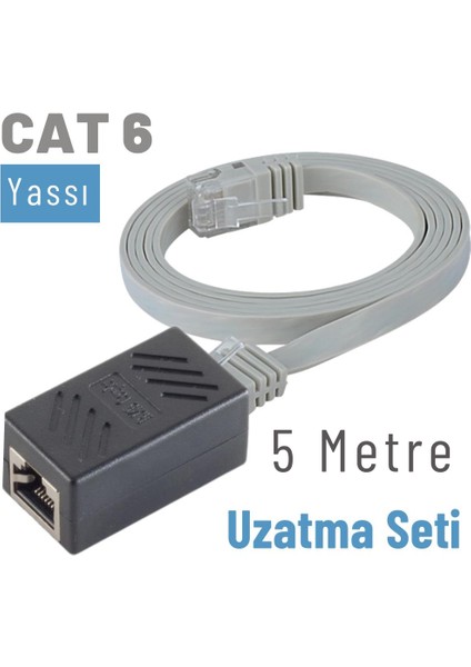 5 Metre Cat6 Kablo Uzatma Seti, Yassı Ethernet Kablo ve Ekleyici