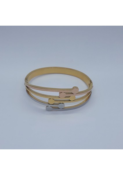 Gold -Gümüş- Rose Renk Özel Tasarım 316 L Stainless Steel Sevgiliye Özel Yandan Açılır Çelik Kelepçe [ Iç Çap Yatayda 60 mm Dikeyde 47 Mm.]