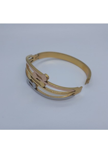 Gold -Gümüş- Rose Renk Özel Tasarım 316 L Stainless Steel Sevgiliye Özel Yandan Açılır Çelik Kelepçe [ Iç Çap Yatayda 60 mm Dikeyde 47 Mm.] fiyatları