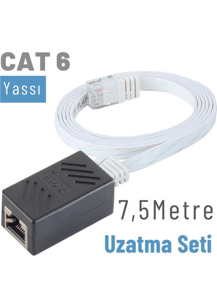 7,5 Metre Cat6 Kablo Uzatma Seti, Yassı Ethernet Kablo ve Ekleyici
