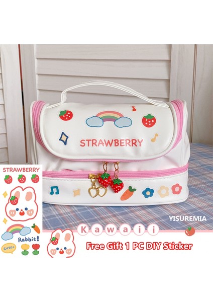 Mor Tarzı Yisuremia Yeni Kawaii Kalem Çantası Kalem Kutuları 2 Katmanlı Yüksek Kapasiteli Kalemler Kılıfı Ücretsiz 1 Adet Kendi Başına Yap Çıkartma Okul Kırtasiye Kız Hediye (Yurt Dışından)