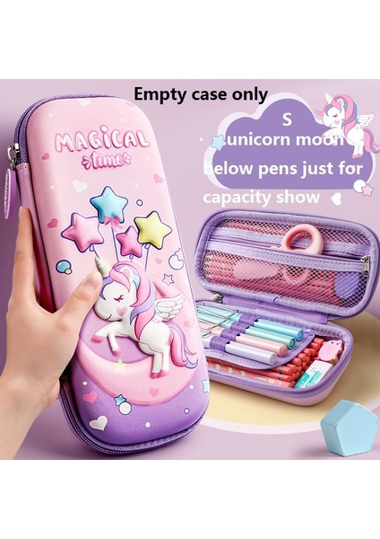 Tek Boynuzlu At Ay Küçük Stil Unicorn Kalem Kutusu 3D Eva Kabartma Kalemler Kutusu Kırtasiye Cetvel Kılıfı Okul Kız Için Silgi Tutucu Hediye Çantası Sevimli Organizatör Pembe (Yurt Dışından)