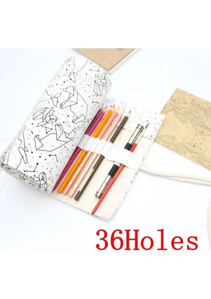 Karışık Renk Stili Delikler Büyük Kalem Kutusu Okul Tuval Rulo Kılıfı Pe Cil Kutusu Takımyıldızı Kalem Kutusu Kroki Fırça Kalem Kalem Çantası Araçları (Yurt Dışından)