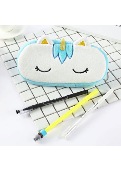 Mavi Stil Sevimli Peluş Unicorn Kalem Kutusu Okul Kalem Kutuları Kırtasiye Kalem Kutusu Kawaii Çanta Erkek Kız Okul Malzemeleri Için Bozuk Para Cüzdanı (Yurt Dışından) modelleri