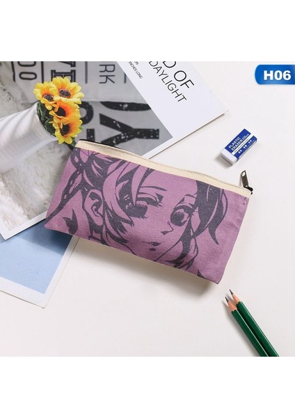 H06 Stili Anime Demon Slayer Kimetsu Hiçbir Yaiba Kamado Tanjirou Kalem Kutusu Sevimli Tuval Fermuarlı Kalem Çantası Kalem Kutusu Çocuklar Kırtasiye Hediye (Yurt Dışından)
