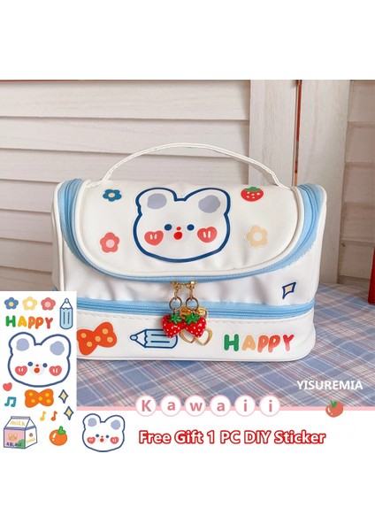 Yeşil Stil Yisuremia Yeni Kawaii Kalem Çantası Kalem Kutuları 2 Katmanlı Yüksek Kapasiteli Kalemler Kılıfı Ücretsiz 1 Adet Kendi Başına Yap Çıkartma Okul Kırtasiye Kız Hediye (Yurt Dışından)
