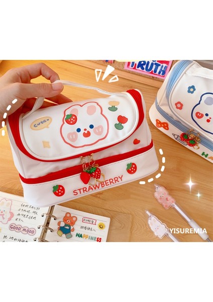 Yeşil Stil Yisuremia Yeni Kawaii Kalem Çantası Kalem Kutuları 2 Katmanlı Yüksek Kapasiteli Kalemler Kılıfı Ücretsiz 1 Adet Kendi Başına Yap Çıkartma Okul Kırtasiye Kız Hediye (Yurt Dışından) fırsatları